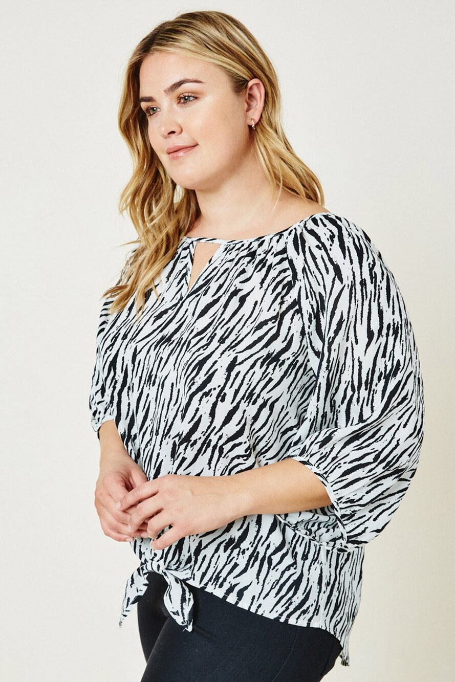 HAYDEN Zena Zebra Print Front Tie Career Blouse Plus 2XL